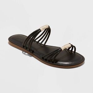 NEW: Black Strappy Slide Sandal with Metalic Wrap Detail